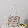 Sac fourre-tout en maille tissée beige avec motif crochet et longues bandoulières - Beige (Sans Pochette Intérieure)
