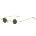 Retro small round punk sunglasses with gold metal frame and dark black lenses - C05 Gold Black