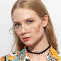 Fashionable wave-shaped metal semi-rimless glasses frame with colorful rhinestones for women - Gold Rhinestone Style (C03)