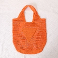 Hollow out woven straw tote bag in bright orange color for casual summer beach use - Inverted Triangle Hollow / Orange