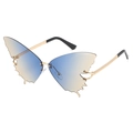 Occhiali da sole a farfalla senza montatura con lenti sfumate blu-giallo e aste dorate - Blu Marrone