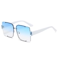 Semi-rimless square punk sunglasses with white temples and blue gradient lenses - Gradient Blue(C04)