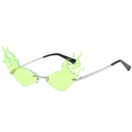 Neon green cat-eye flame sunglasses with silver metal frame and cyber punk style - C05 Neon Green