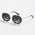 Novelty Halloween pumpkin sunglasses with gold metal frame and black hollowed lenses - Black