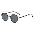 Retro octagonal metal sunglasses in black finish with polarized lenses 45-degree view - Black Frame Grey Lens