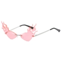 Pink flame shaped rimless sunglasses with silver metal frame and trendy cat eye design - C06 Pink