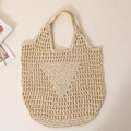 Hollow out woven straw tote bag in creamy beige with handcrafted crochet pattern - Beige