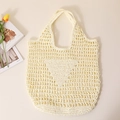 Chic cream white hollowed-out woven tote bag in a stylish large mesh crochet design - White