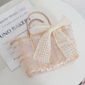 Pink fairy-style transparent woven bridesmaid bag with large lace bow and embroidery - Jelly Bag Yellow (Bare Bag)