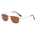 Vintage gold metal semi-rimless square sunglasses with brown lenses and black temple tips - Gold Frame Tea Lens