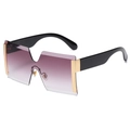 Frameless oversized purple gradient sunglasses with wide black arms and gold metal accents - Gold Frame Gradient Grey