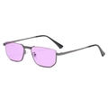 Retro semi-rimless metal sunglasses with gunmetal grey frames and purple lenses - Gunmetal Frame Transparent Purple Lens
