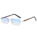 Gafas de sol rectangulares sin montura con lentes degradadas azules y patillas de madera - Azul Degradado