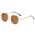 Lunettes de soleil rétro octogonales avec monture dorée et verres teintés marron - Monture Dorée Thé
