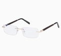 Gafas de sol retro cuadradas sin montura con detalles dorados y patillas de madera oscura - Claro Transparente