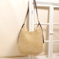 Elegante borsa tote in paglia intrecciata con spalline in PU per spiaggia e vacanze estive - Beige