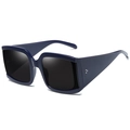 Lunettes de soleil carrées oversize bleu marine avec trois rivets métalliques - C02 Monture Bleue Verres Noirs