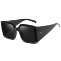 Lunettes de soleil carrées oversize noires classiques avec rivets métalliques argentés - C01 Monture Noire Verres Noirs