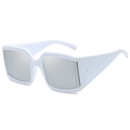 Retro oversized square sunglasses with thick white frames and silver mirrored lenses - C06 White Frame Silver Lens