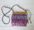 Bohemian purple satin crossbody bag with butterfly prints and colorful beaded straps - Color No.1 (Purple Butterfly Print)