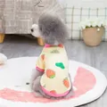 Warm yellow strawberry printed pet hoodie for small dogs with pink ribbed cuffs - Yellow Strawberry