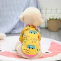 Yellow cartoon pet hoodie with pink ribbed edges and car pattern for small dogs - Yellow Car