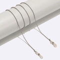 Close-up of silver ball chain eyeglass cord with adjustable white silicone loops - Silver Bead Chain