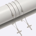 Silver punk style eyewear chain with cross charms and silicone anti-slip loops - Silver Cross Style (GL1727)
