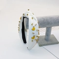 Serre-tête en tissu blanc noué avec pendentifs bananes et cristaux sur support en velours - Banane