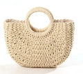 Minimalistische gewebte Eimertasche mit runden Griffen und hellem beigem Finish - S / Beige