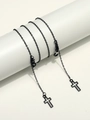 Minimalistische zwarte brillenketting met holle kruishanger op een witte standaard - Kruis hanger stijl / Zwart