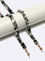 Minimalist marble pattern acrylic eyewear chain with gold metal rings and lobster clasps - Black and White Marble