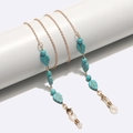Chaîne de lunettes dorée avec perles de feuilles turquoise et boucles antidérapantes - Or (GL1742)