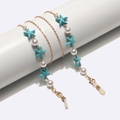 Catenina per occhiali dorata con stelle marine blu e perle per un look estivo - Stile Perla Stella Marina (GL1739)
