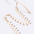 Golden round glasses chain with transparent crystal rhinestones and silicone loops - Rhinestone Decorated Style (GL1611) / Gold