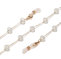 Fashionable eyeglass chain with gold metal links and translucent white natural stone beads - Gold