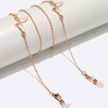 Golden eyewear chain featuring pink enamel butterfly charms and sparkling rhinestones - Gold Pink White Butterfly (GL1577)