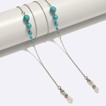 Silver chain eyewear strap with gradient turquoise beads and adjustable rubber ends - Silver Metal Chain Gradient Turquoise Beads