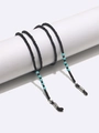 Handmade beaded eyewear chain with black and turquoise beads and adjustable rubber loops - Black Beads with Blue Decorative Beads