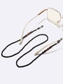 Handmade beaded glasses chain with black beads and dark brown accents on white background - Mixed Color Seed Beads Black Style (GL1475)