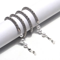 Catenina per occhiali con perline argentate e perle sfumate con moschettoni in metallo - Argento
