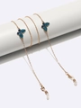 Gouden brillenketting voor maskers met blauwe glittervlinders en witte siliconen lusjes - Standaard