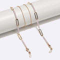 Catena per occhiali alla moda con perle lavanda e maglie metalliche dorate - Stile Perla Oro e Viola Chiaro (GL1534)