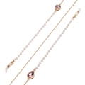 Detail of gold glasses chain with white pearls and pink teardrop crystals - Pink