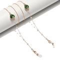Elegant gold glasses chain with green crystal hearts and white pearls for masks - Green