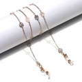Gouden brillenketting met holle rooshangers en verstelbare siliconen rubberen lussen - Gouden Roos Stijl (GL1442)