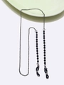 Chic black beaded eyewear chain with metallic links and non-slip rubber loop connectors - Black