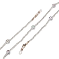Detail of colorful smiley face beads and transparent seed beads on eyewear chain - Clear