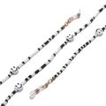 Detail of black and white seed bead glasses chain with smiley faces and gold lobster clasps - Black and White