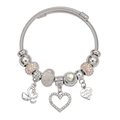 Silver stainless steel twisted rope bracelet with heart and swan charms for DIY styling - Silver